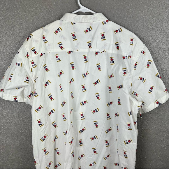 Miller Lite All Over Logo Print Shirt Men’s XXL White Button Up Short Sleeve - Picture 7 of 9